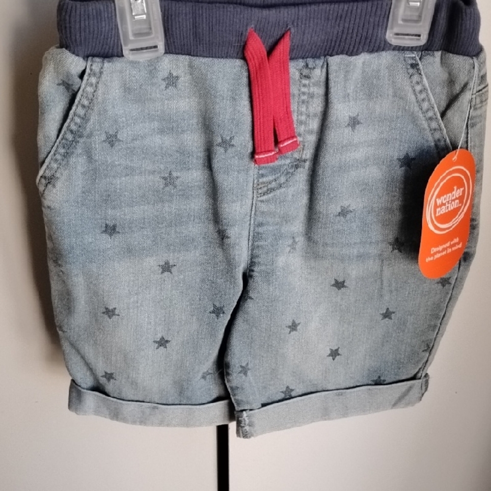 Wonder Nation Starry Denim Shorts with Red Accent